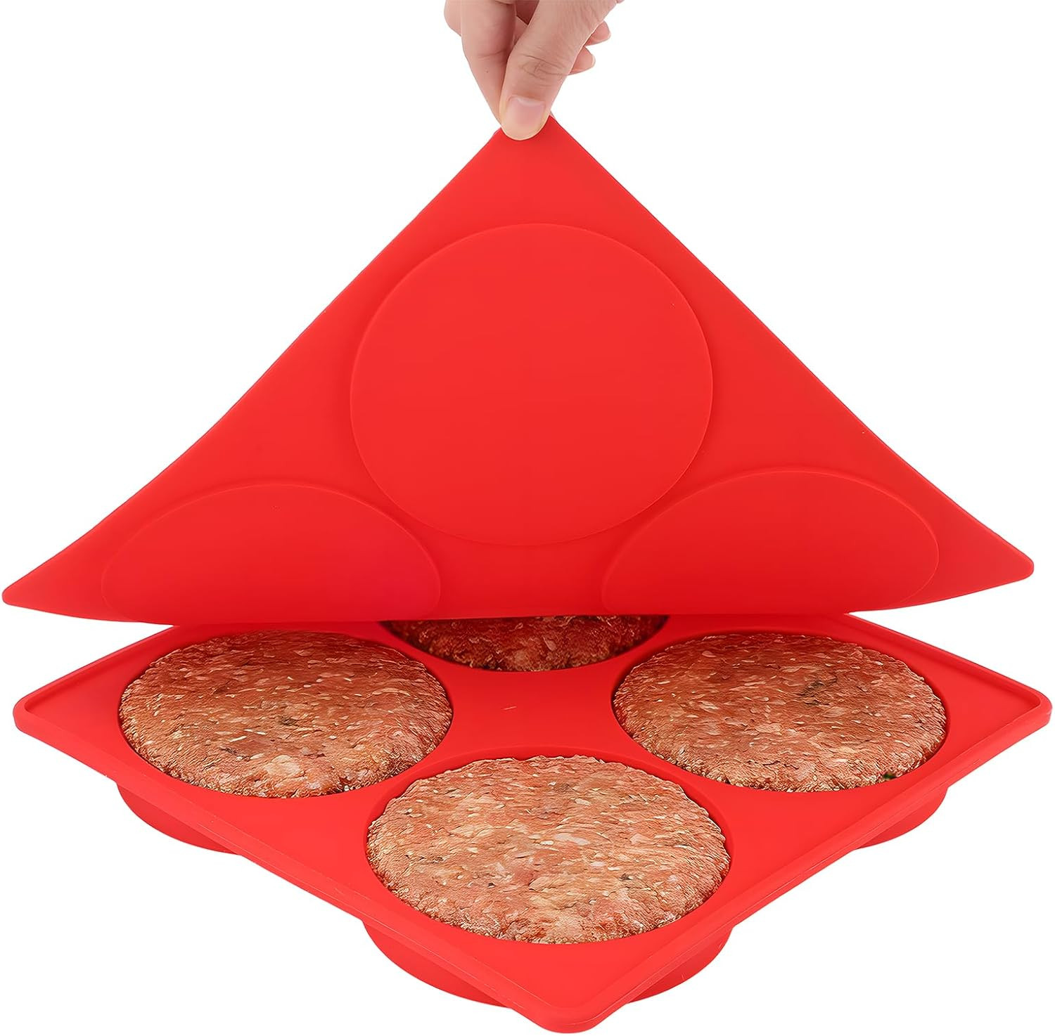 Silicone Burger Patty Maker & Freezer Tray, Grilling Cookware 4-Cavity Mold with gallery