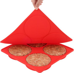 Silicone Burger Patty Maker & Freezer Tray, Grilling Cookware 4-Cavity Mold with