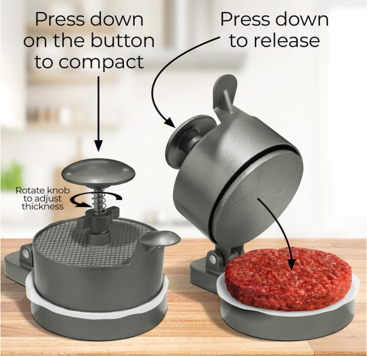 Burger Press Patty Maker Adjustable Thickness (1/4 lb to 3/4 lb) with Ejector... gallery