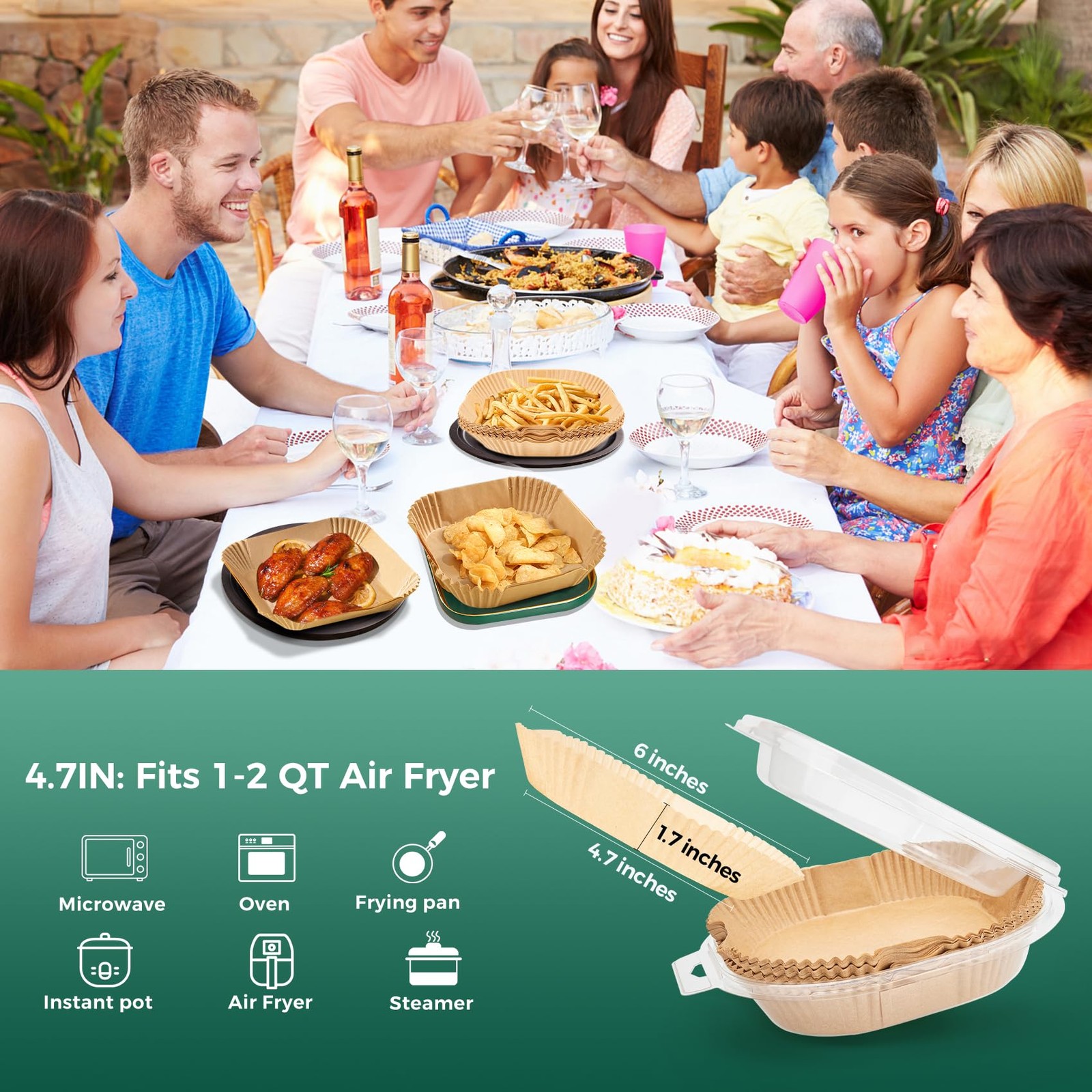 Small Air Fryer Liners Disposable, 2 QT Parchment 4.7 inch Square, Natural gallery