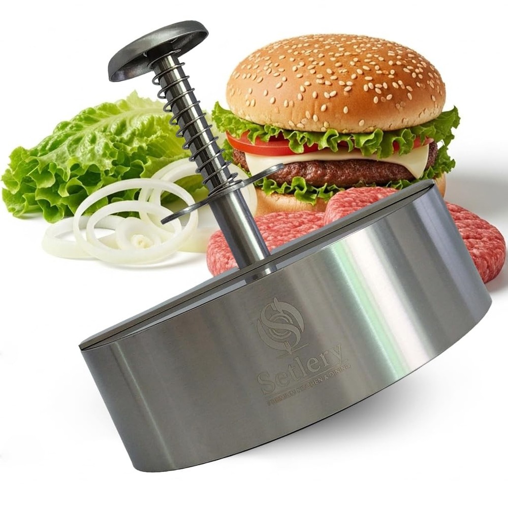 304 Stainless Steel Burger Press Patty Maker 5.5 Inch Heavy Duty NonStick