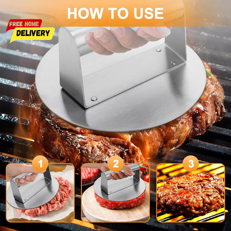Stainless Steel Burger Press 6.2" round Smash Burger Press- Pro Non-Stick Burger gallery