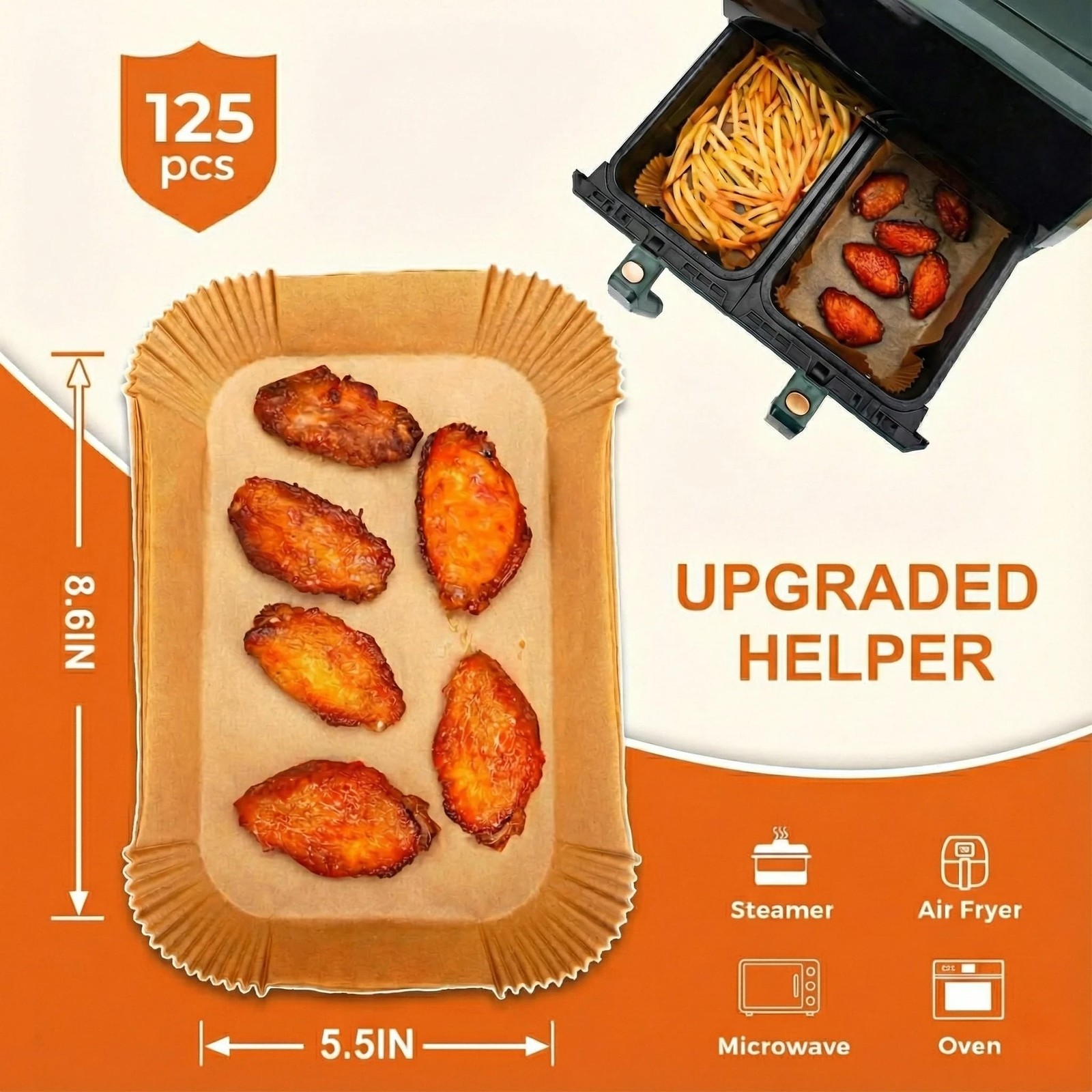 Air Fryer Liners Disposable Parchment Paper Liner 8.6*5.5"Rectangular, Brown gallery