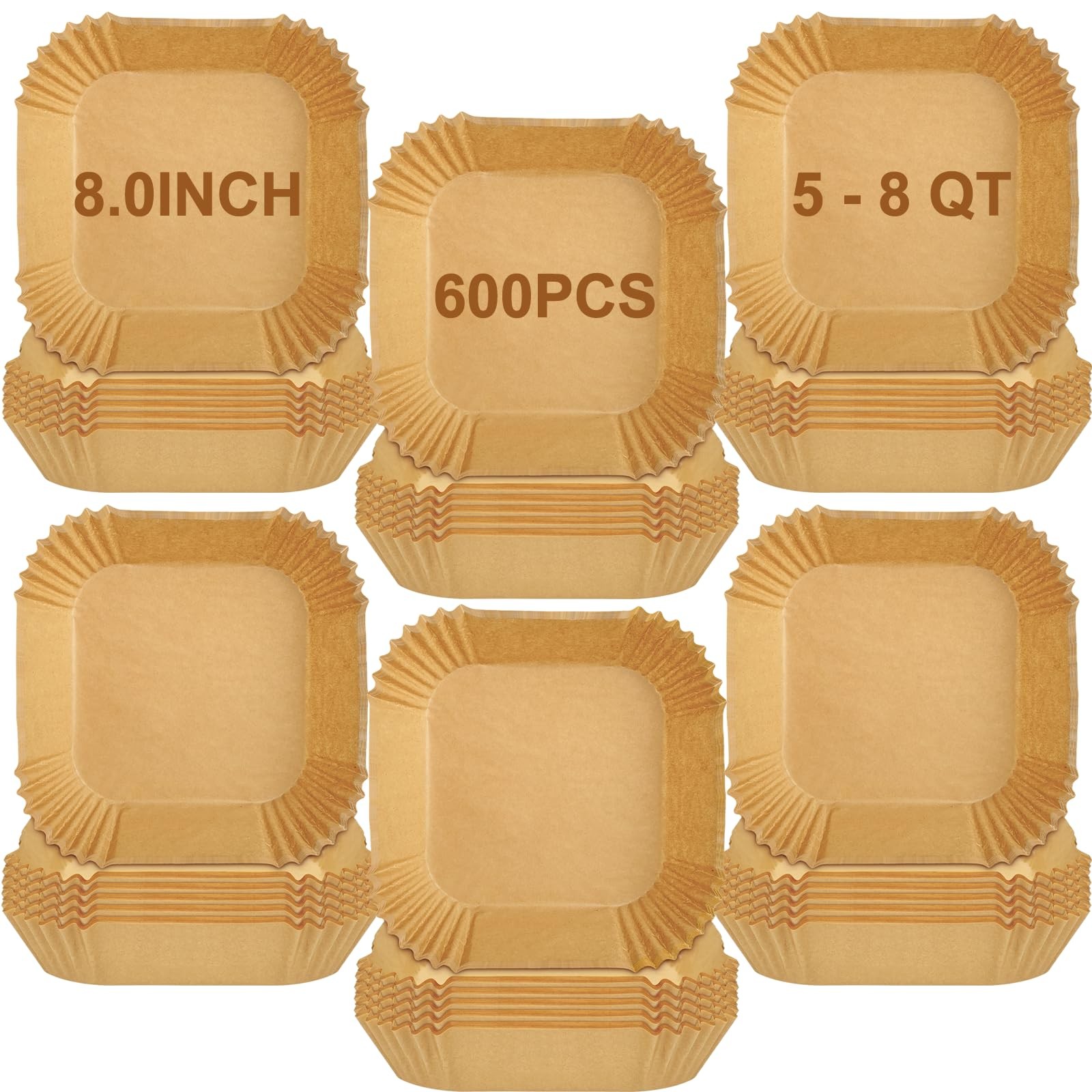 600 Pieces Air Fryer Paper Liners Disposable, 8 Inch 8 Inch-square, Brown gallery