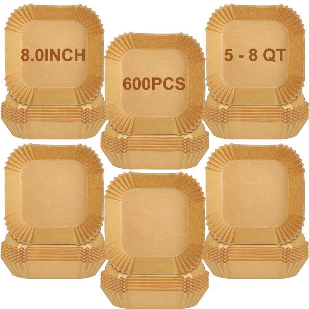 600 Pieces Air Fryer Paper Liners Disposable, 8 Inch 8 Inch-square, Brown