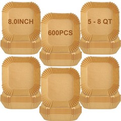 600 Pieces Air Fryer Paper Liners Disposable, 8 Inch 8 Inch-square, Brown