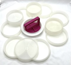 VTG Tupperware Hamburger Patty Press 3 #882 & 7 #1927 Keepers 1Lid & 1 Press USA