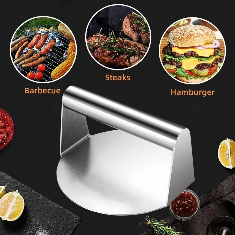 Smash Burger Press Pack of 1–Round and Square Meat Masher with Silicone Handles