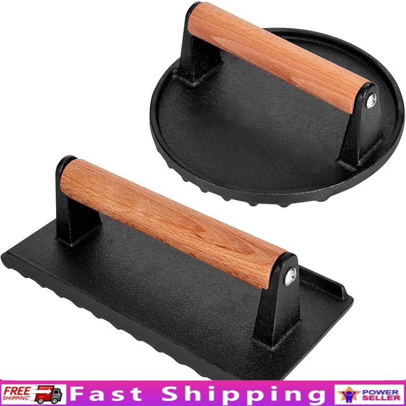 Food-Grade Cast Iron Burger Press Grill Weight Non-Stick Bacon Smasher Tool New gallery