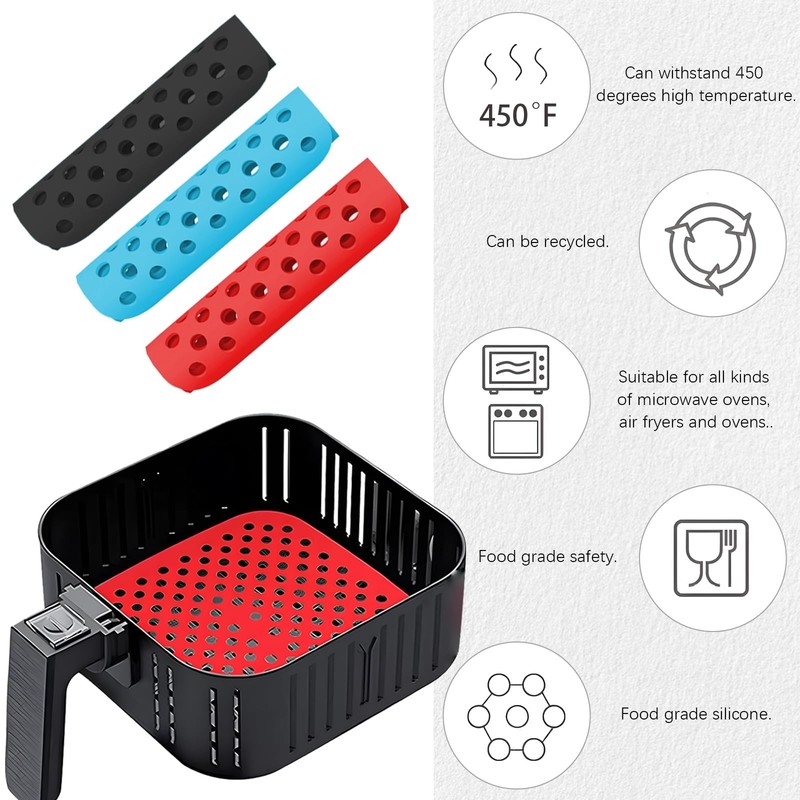 6 Pack Square Silicone Air Fryer 8.5 inches / 21.6 cm, black, red, sky blue gallery