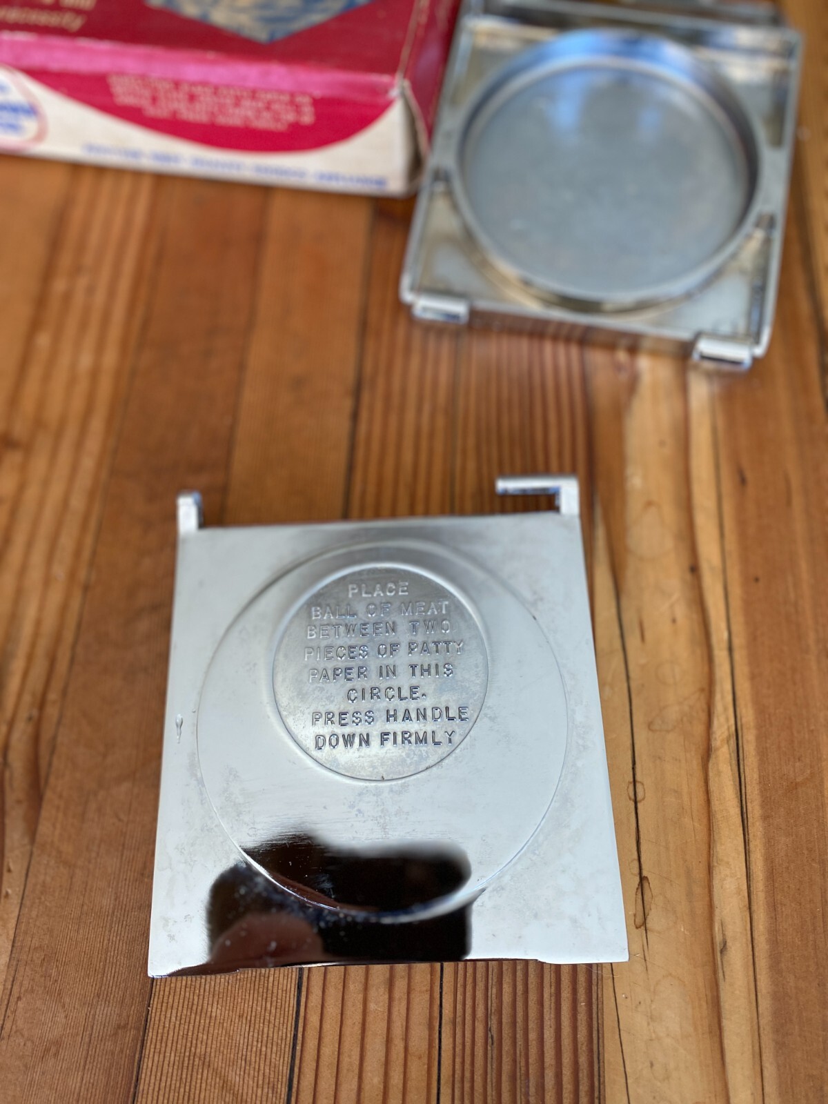 Vintage Foodco Hamburger Press in Original Box Die Cast Aluminum Kitchen Quip gallery