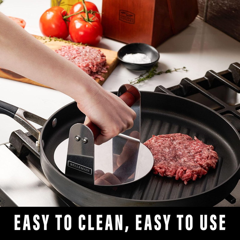 Burger Smasher for Griddle | Stainless Steel 6" round Smash Burger Press | Hambu gallery