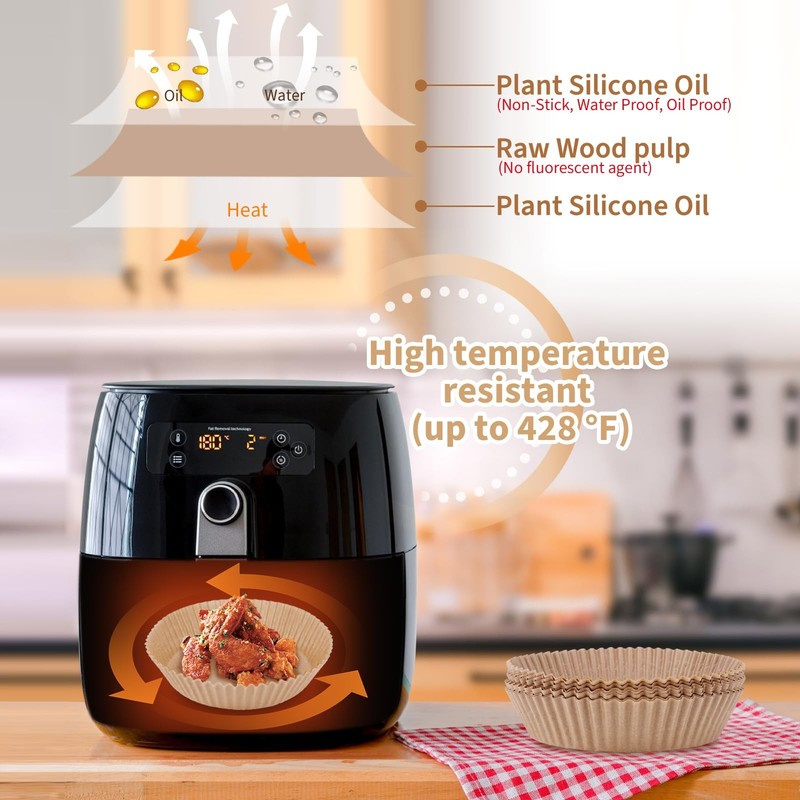 100Pcs Air Fryer Disposable Paper Liner, Non-stick 100pcs, Wood gallery