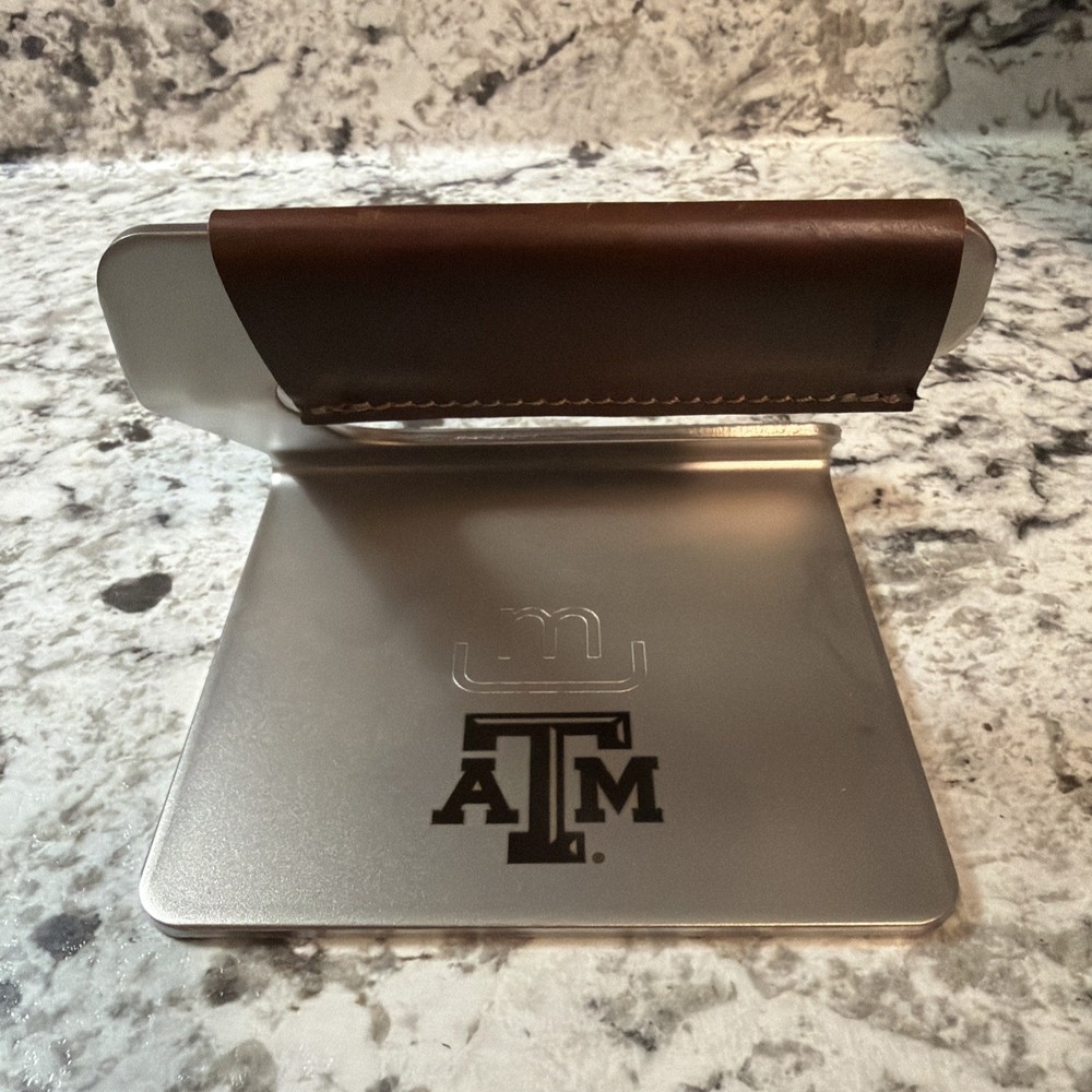 Made In TEXAS A&M 5.5” Metal Grill Press, Stainless Steel w/ Leather Handle