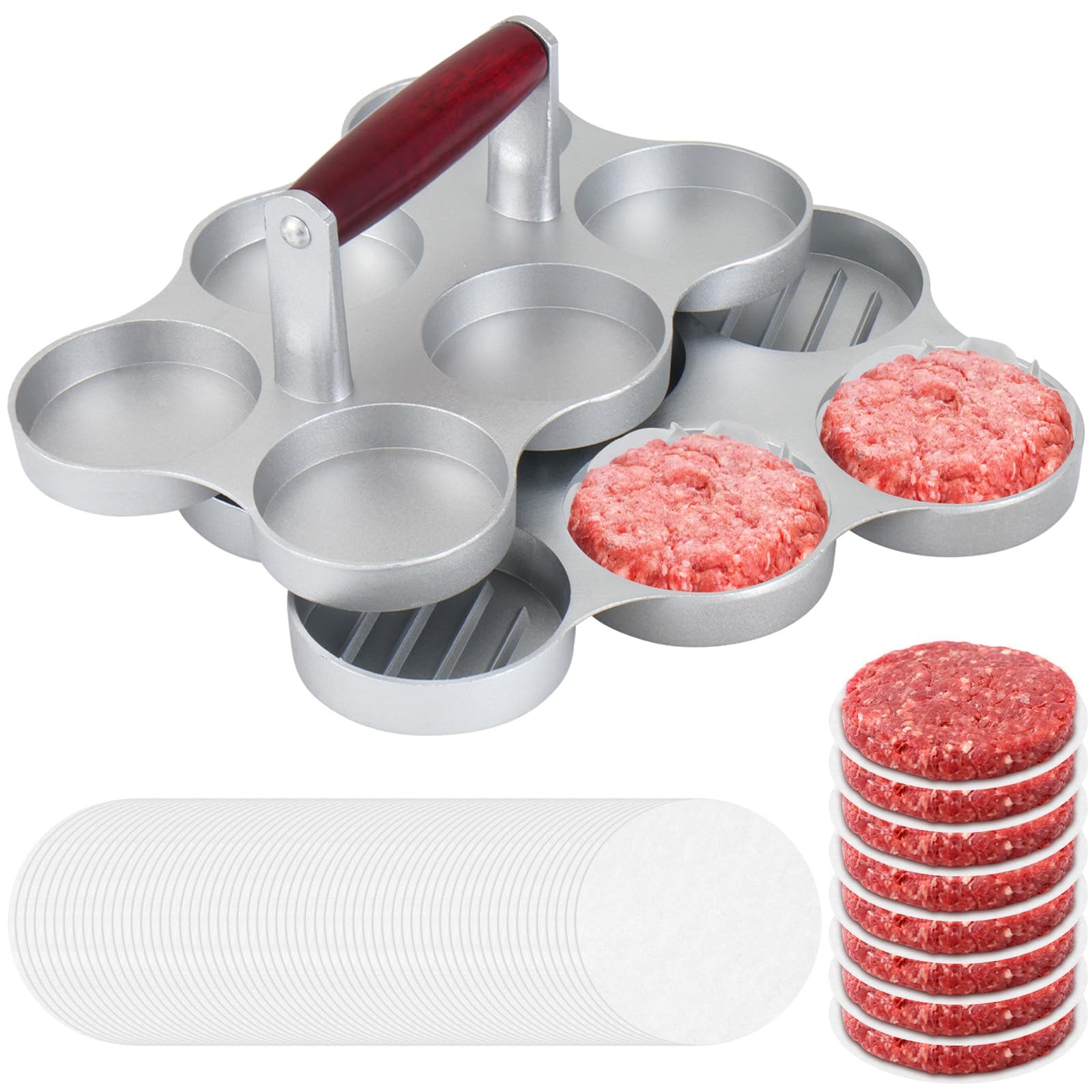 Mini Burger Press Small Meat Patty Maker 300 Papers 6 Slots 2.64 Inch Round gallery