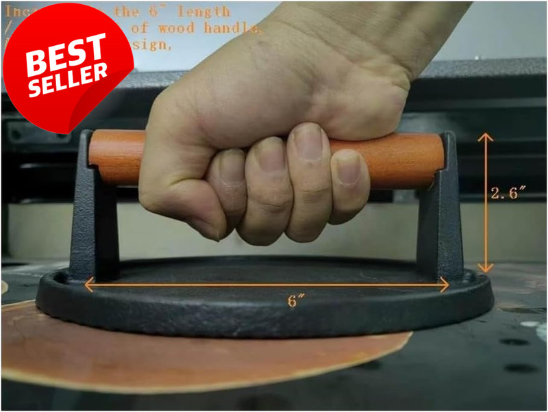 Heavy Duty Cast Iron Burger Press Set Round Rectangle Flat Bottom Grill - US gallery