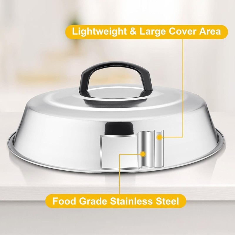 Set of 2 Cheese Melting Domes - 12-Inch Stainless Steel BBQ Steam Covers gallery