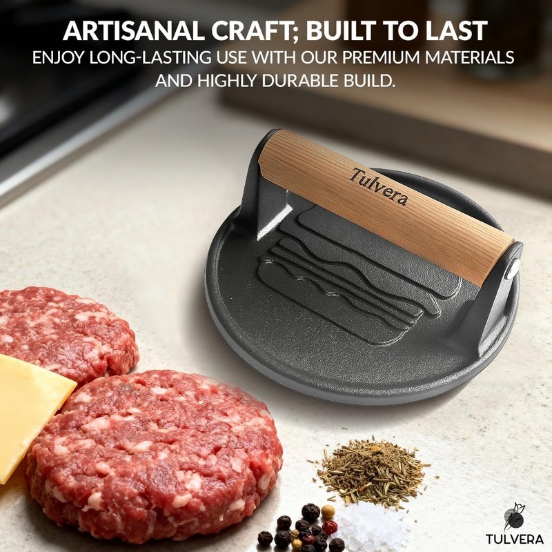 Smash Burger Press Cast Iron Hamburger Smasher Tool Flat-Edge Meat Press gallery