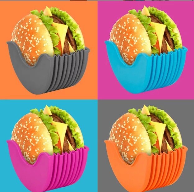 4Pc Hamburger Holder To Eat Mess Free Silicone Dish Washer Safe Holder gallery