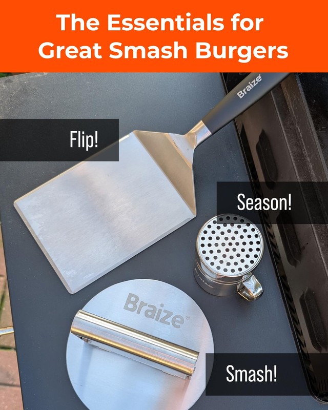 Smash Burger Press Kit – 6.5 Inch Stainless Steel Hamburger Smasher Tool – He... gallery