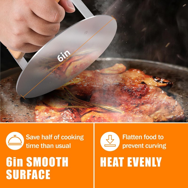 Burger Press 6 Inch, Stainless Steel Hamburger Smasher, Grill Tool, Silver gallery