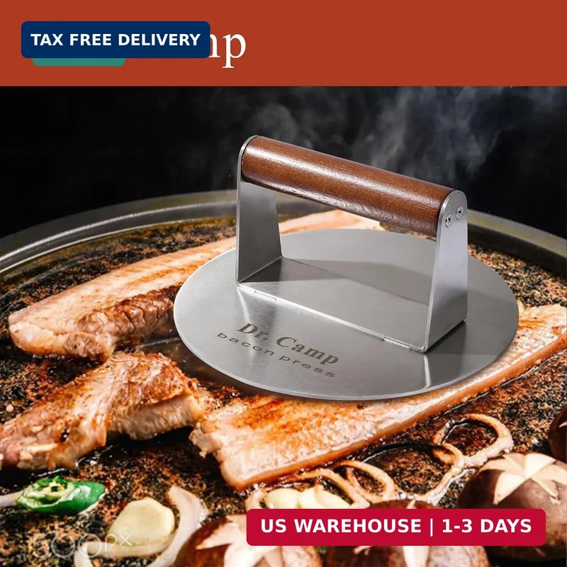 Dr.Camp 7 Inch Stainless Steel Smash Burger Press Burger Smasher Bacon Press Mea gallery