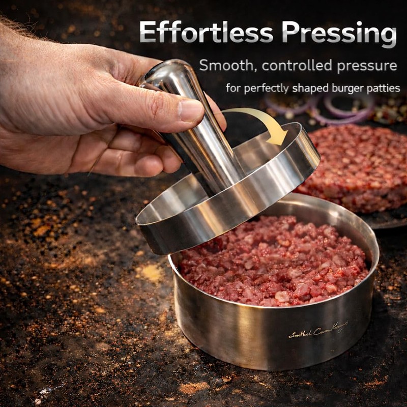 Stainless Steel Burger Press with Patty Ring – Multi-Purpose Meat & Veggie Pa... gallery