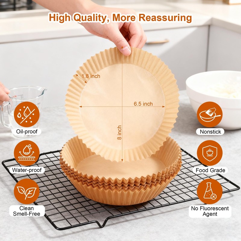 Air Fryer Liners, 100Pcs Round Parchment Paper, Cooking 6.5" Round, gallery
