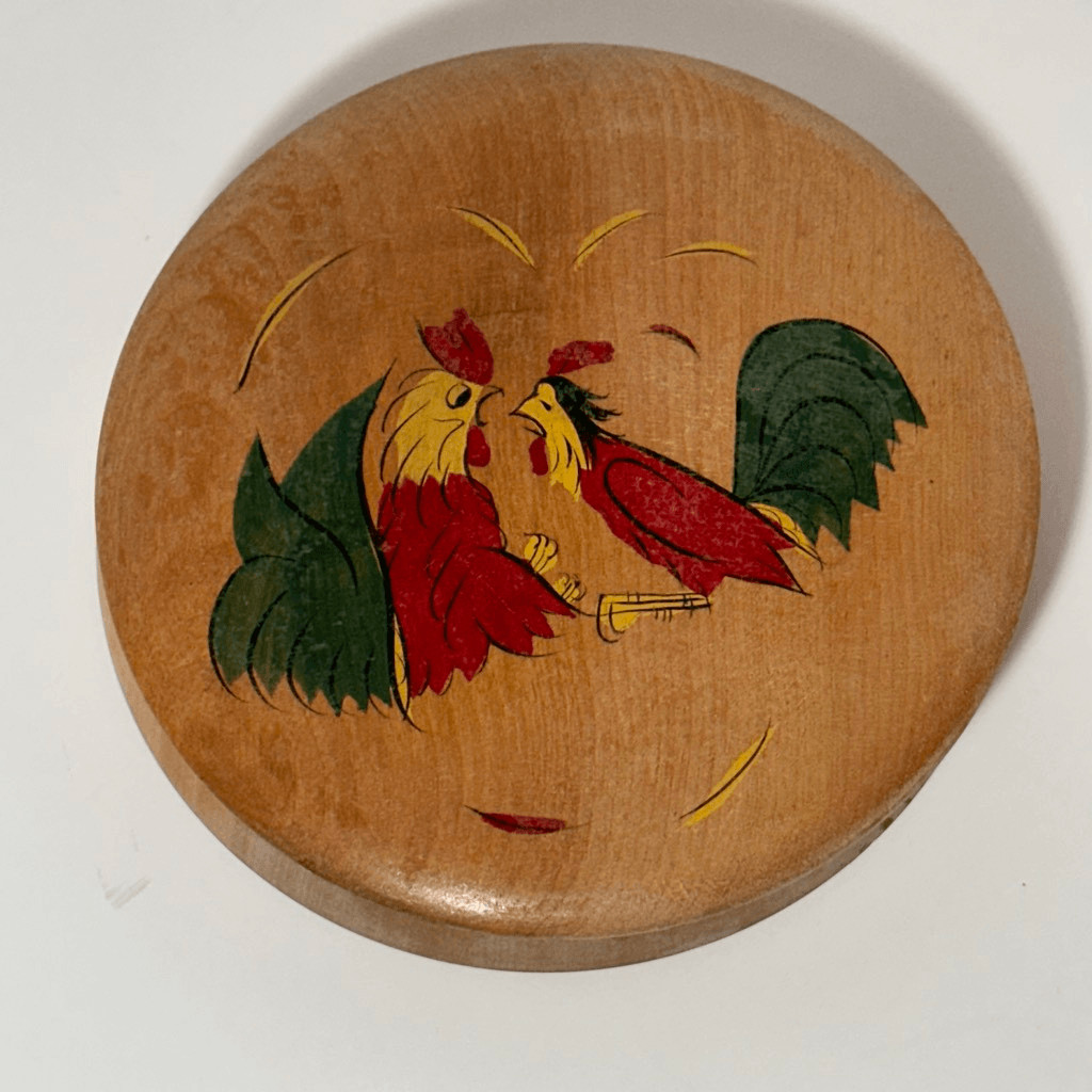Vintage Wooden Hamburger Patty Press With Roosters on The Front 1960s gallery