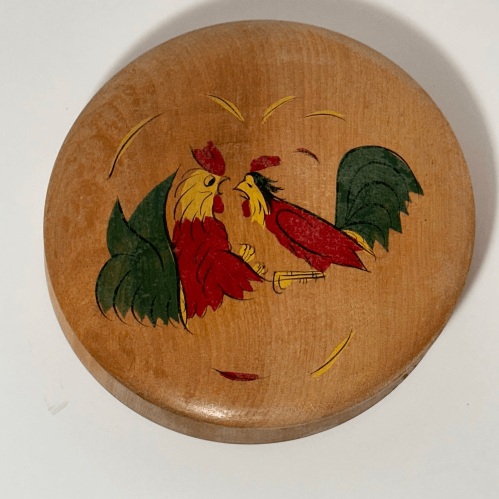 Vintage Wooden Hamburger Patty Press With Roosters on The Front 1960s
