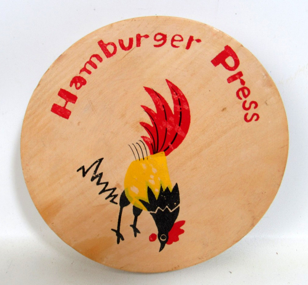 Vintage Wooden Hamburger Press Kitchen Tool Chicken Rooster Made In Japan gallery