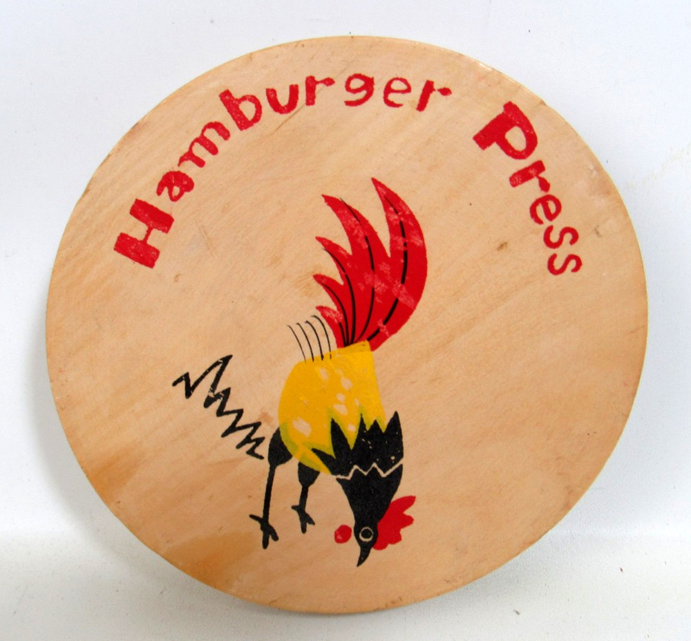 Vintage Wooden Hamburger Press Kitchen Tool Chicken Rooster Made In Japan