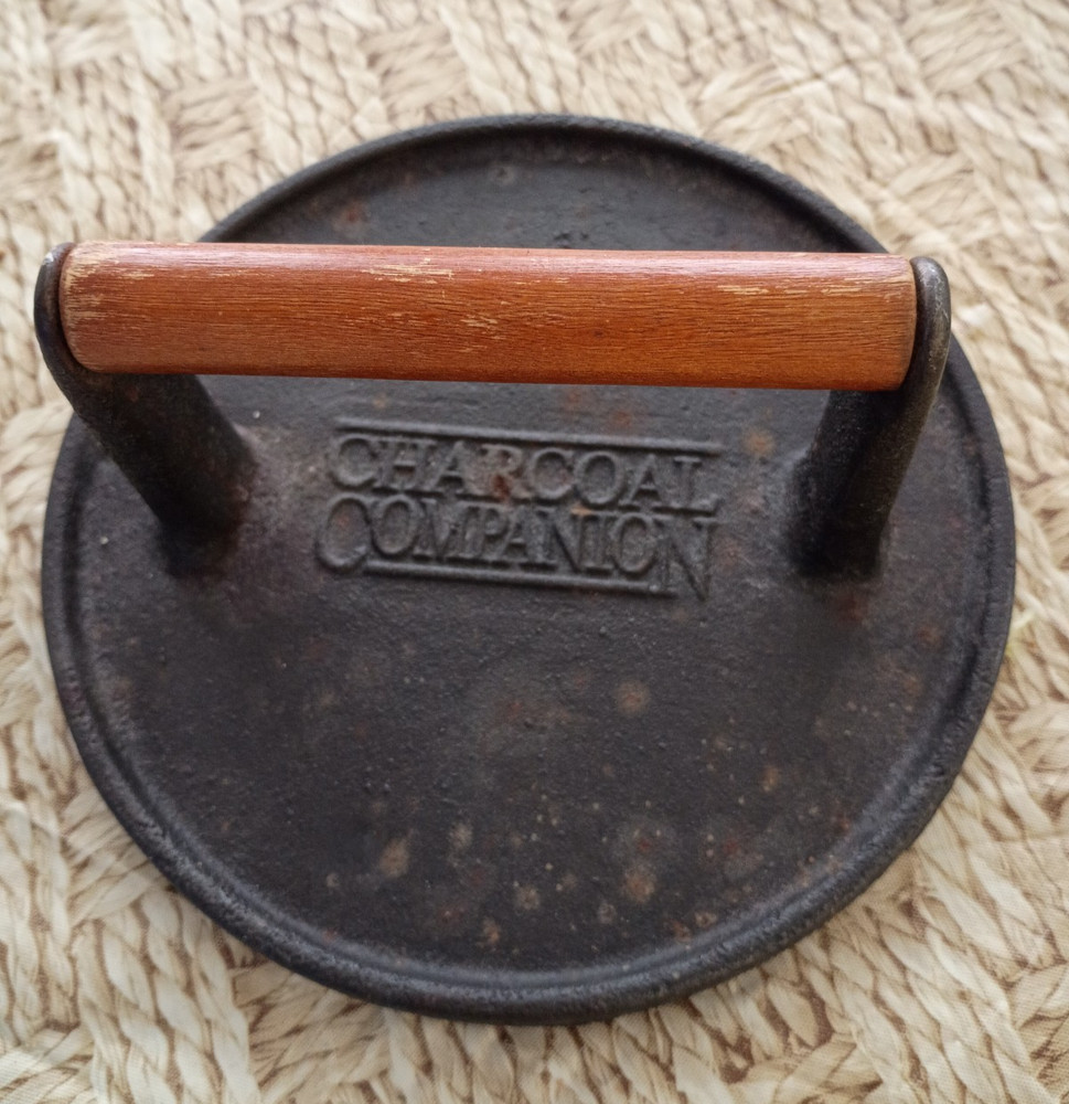 Charcoal Companion 7" Cast Iron Metal Hamburger Burger Press, Wood Handle
