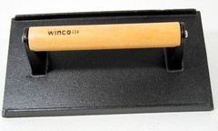Winco SWA-9 Cast Iron Steak Weight & Bacon Press with Wood “Cool Touch” Handle