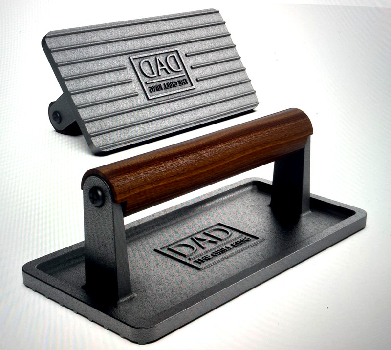 Gift for Dad - BBQ Cast Iron Grill Press Grilling inscribed “Dad The Grill King” gallery