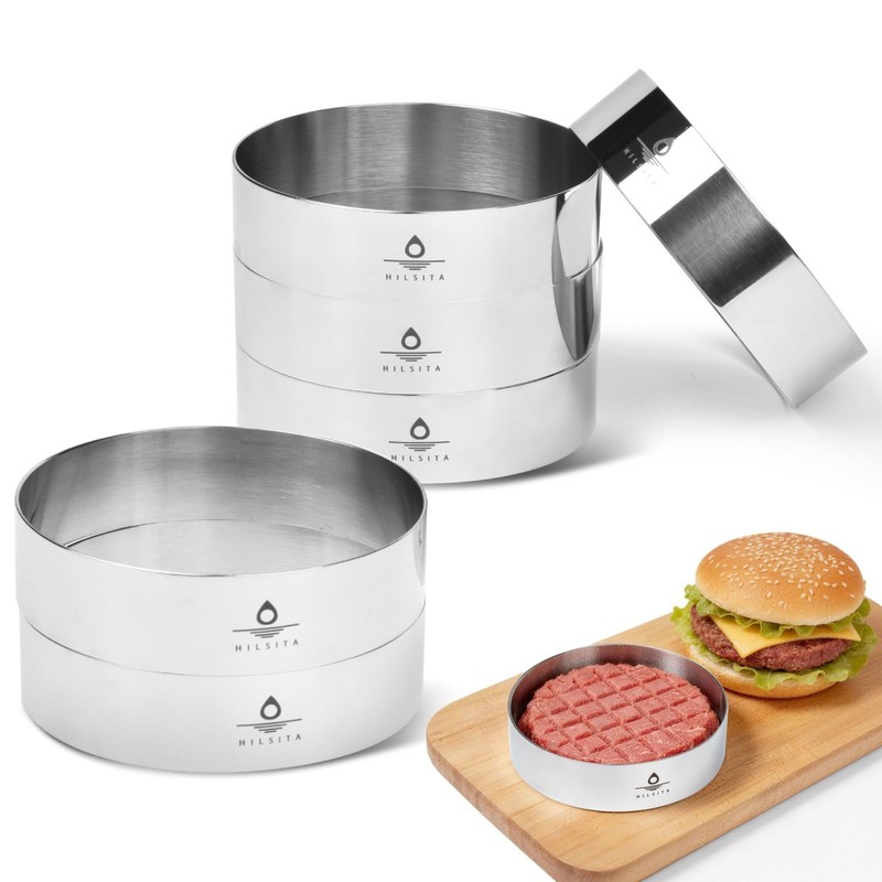 6 Pcs Stainless Steel Burger Mold Set, 4" Cooking Rings for Sous Vide & Baking gallery