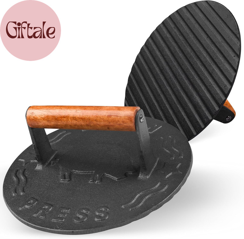 Heavy-Duty Cast Iron Burger Press 8.5 Inch round Burger Smasher, Grill Press for gallery