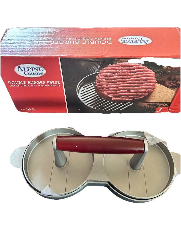 Alpine Cuisine Double Burger Hamburger Press Set NIB 4.5” BBQ Cookout