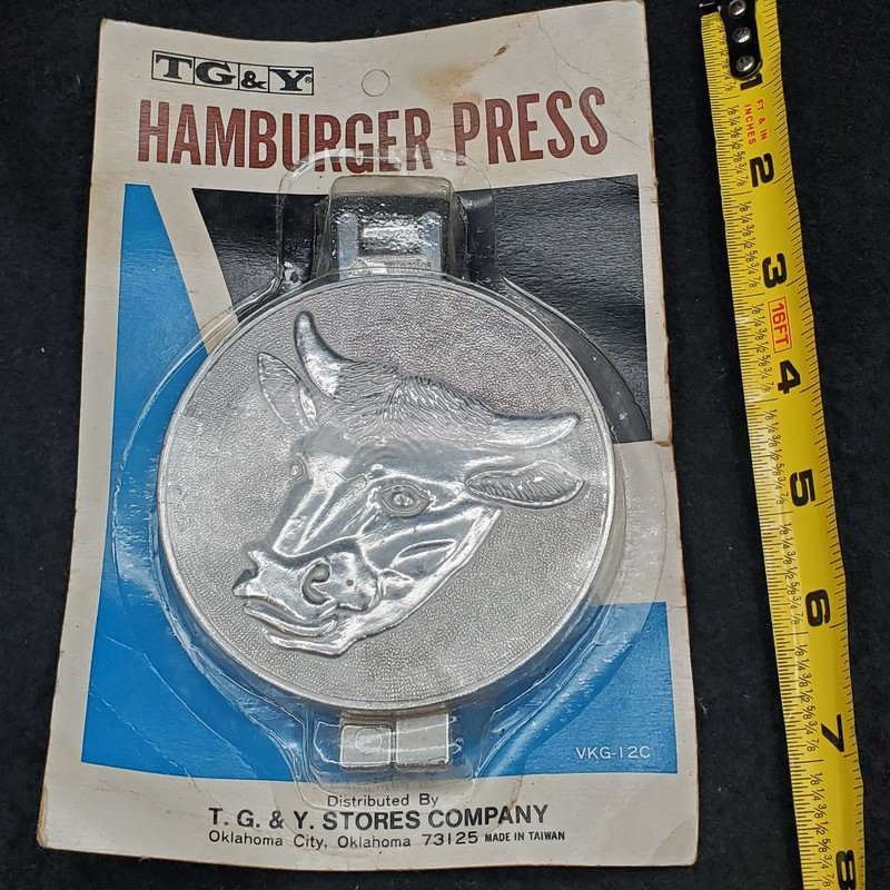 Vintage Hamburger Press Cow Steer Mold TG&Y Aluminum Farmhouse 3.5" NEW gallery