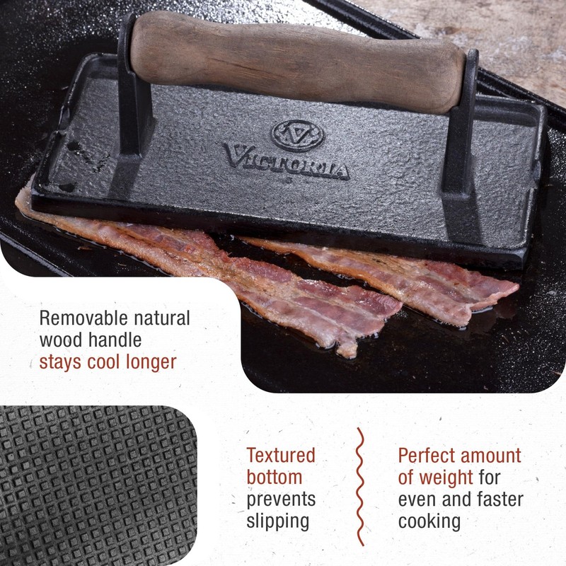 Victoria Cast Iron Panini Press, Burger Press, Bacon Press, Grill Press, Seas... gallery