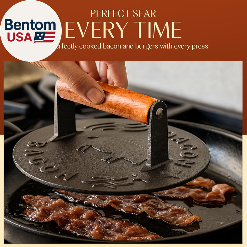 Heavy-Duty Cast Iron Burger Press 7 Inch round Burger Smasher, Grill Press for C gallery