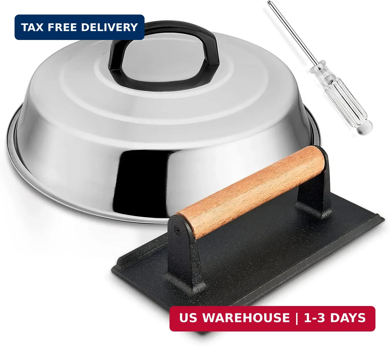 12In Cheese Melting Dome & 8x4In Cast Iron Grill Press, HaSteeL Stainless Steel gallery