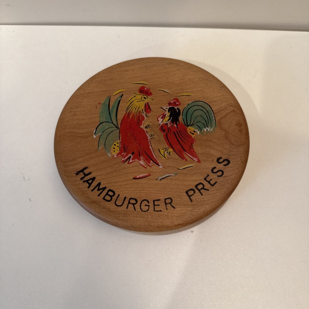 Vtg Hamburger Press Tole Painting Roosters Wood Beautiful Display Piece