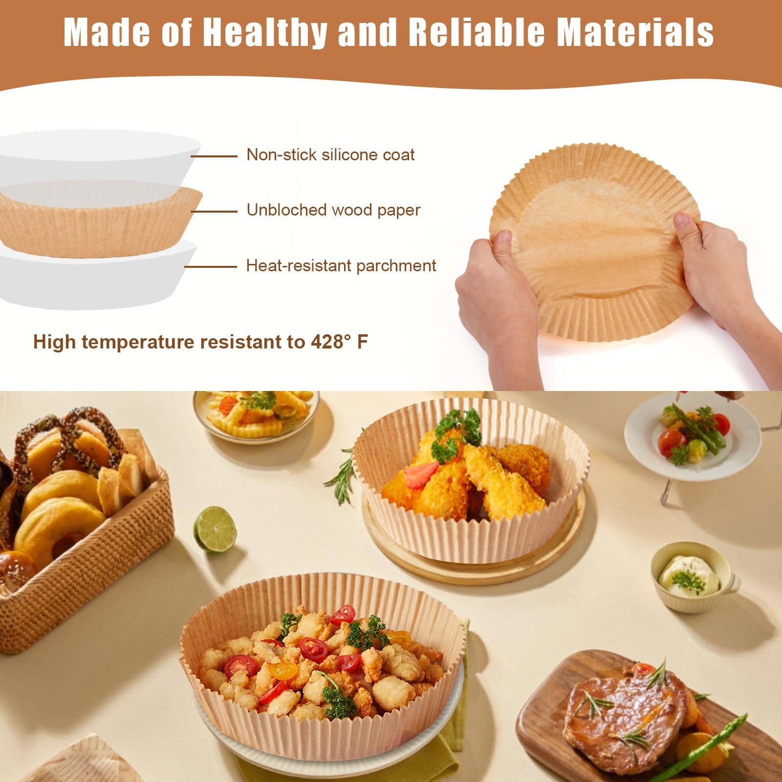 Air Fryer Liners Disposable, 100PCS Non-stick Disposable 6.3in-Round-100pcs gallery