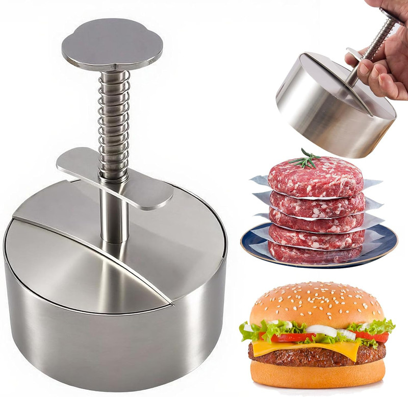 304 Stainless Steel Burger Press, Heavy Duty Adjustable Hamburger Meat Press Mak gallery