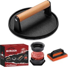 Smash Burger Press Kit 3 in 1 Hamburger Press Patty Maker Dark Black Cast Iron