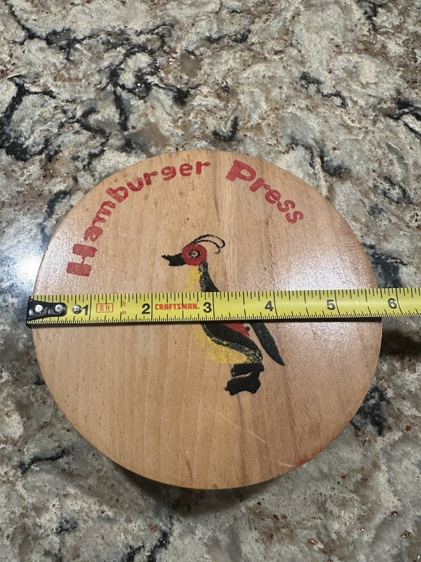 Vintage Wood Hamburger Press Hand Painted Quail Retro Kitchen Tool Wooden Decor gallery