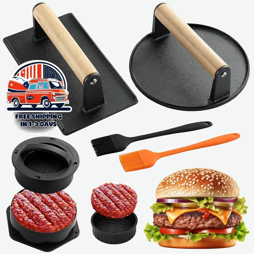 Molde para hamburguesas rellenas 4 en 1, incluye pinceles para salsa, negro NEW