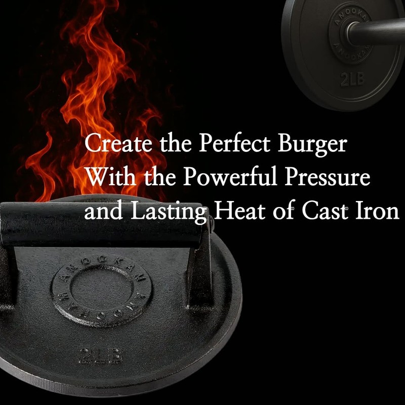 Barbell Plate Design Cast Iron Burger Press 6.5"Round Heavy-Duty Smash gallery