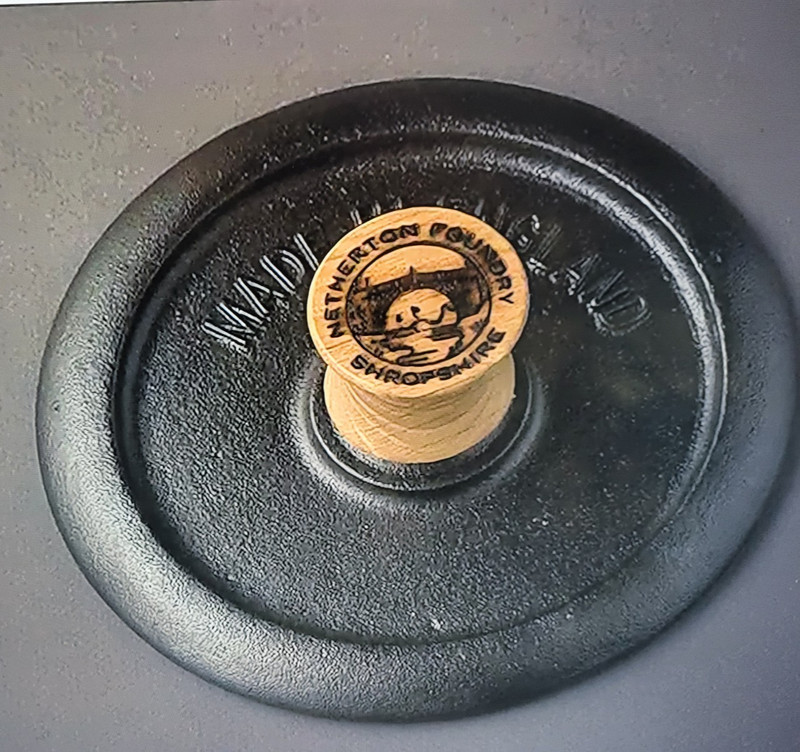Netherton 7" Ridged Cast Iron Cooking Iron Steak BurgerPress with oak handle gallery